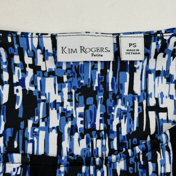 Kim Rogers Bllue White Fit & Flare Dress Short Sleeve Round Neck Petite Sz SP PS - Picture 6 of 7